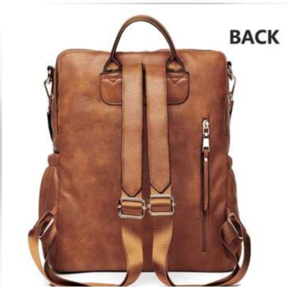 Luxe Vegan Leather Colorful Strap Backpack Shoulder bag - Picture 11 of 14